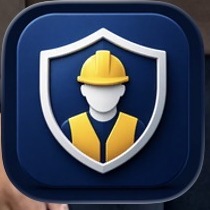 TMSafety app icon: a shield with a worker in a hard hat